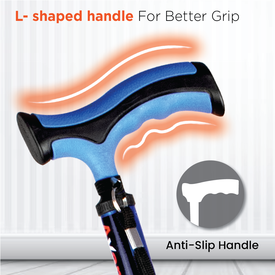 Avanti Plus - T Shape Aluminum Stick | Lightweight Walking Stick | Adjustable Height |Wide Base for Balance (Blue)