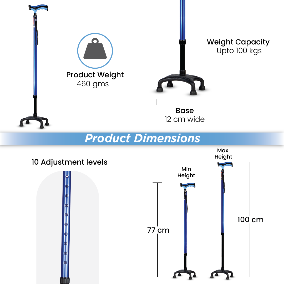 Vissco Avanti Plus Walking Stick - Quadripod, T-Shaped | Aluminum