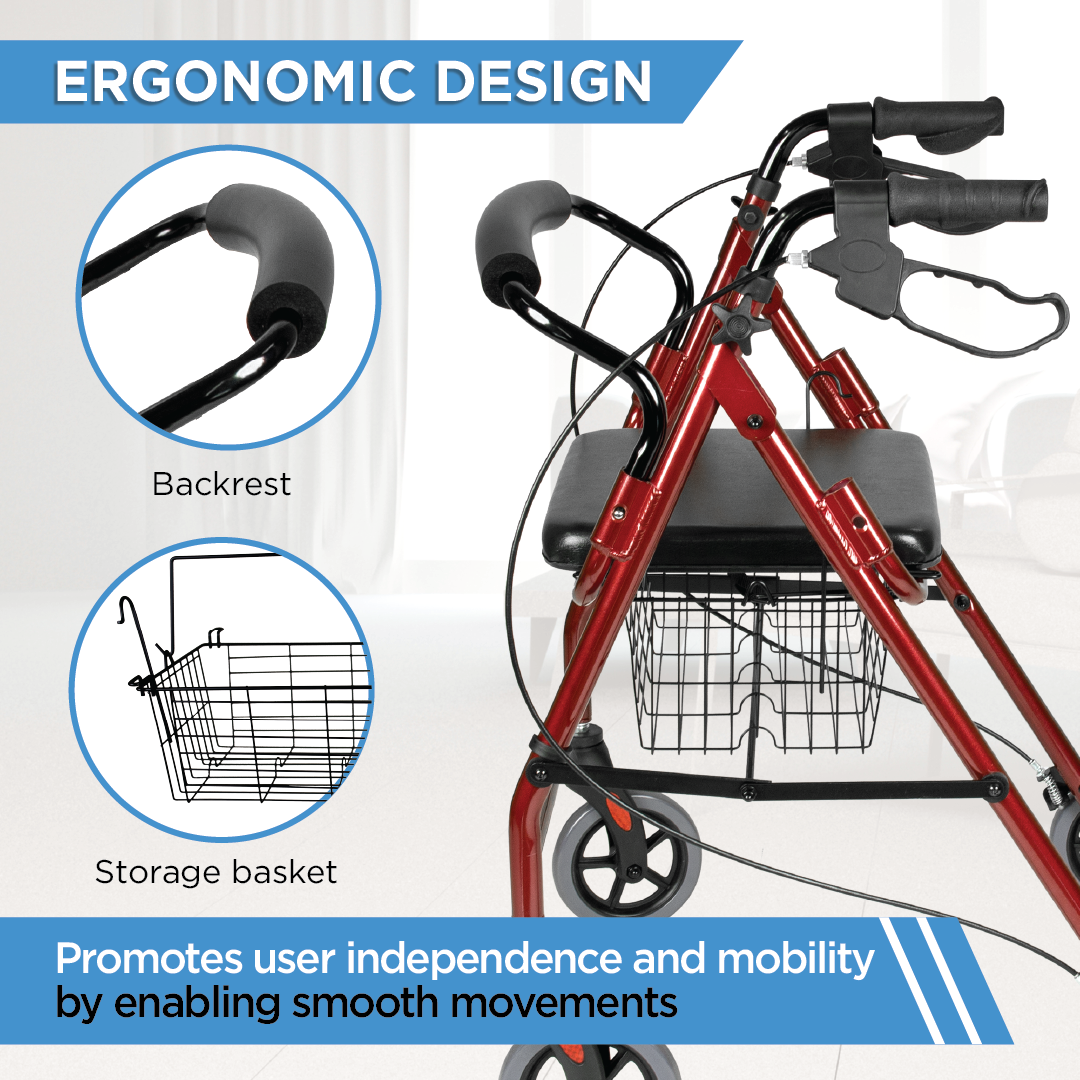 Vissco Dura Rollator Walker - with Seat & Basket | Aluminum