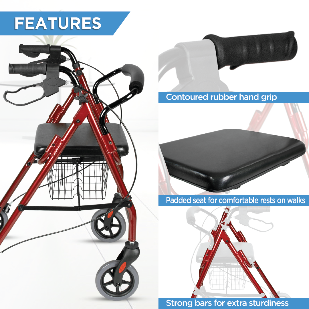 Vissco Dura Rollator Walker - with Seat & Basket | Aluminum