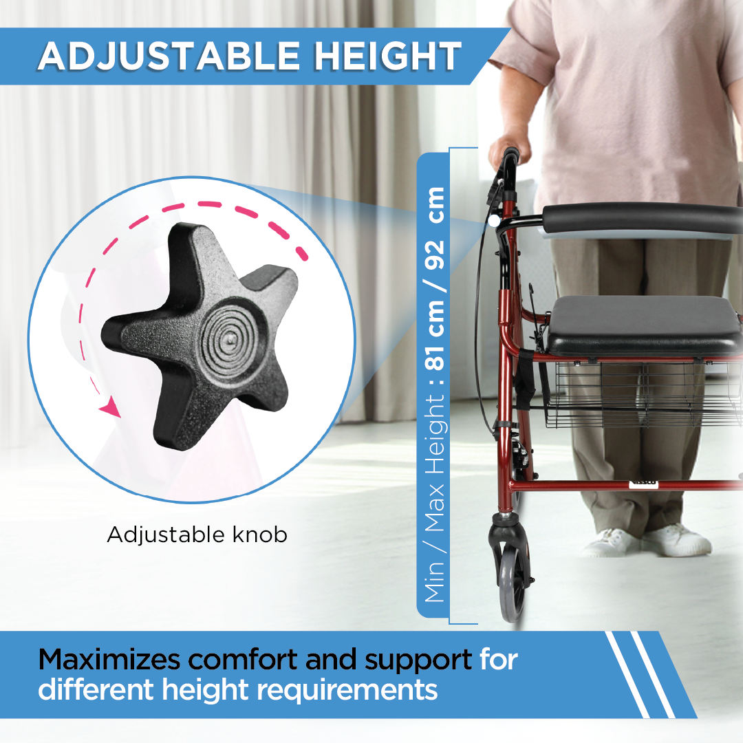 Vissco Dura Rollator Walker - with Seat & Basket | Aluminum