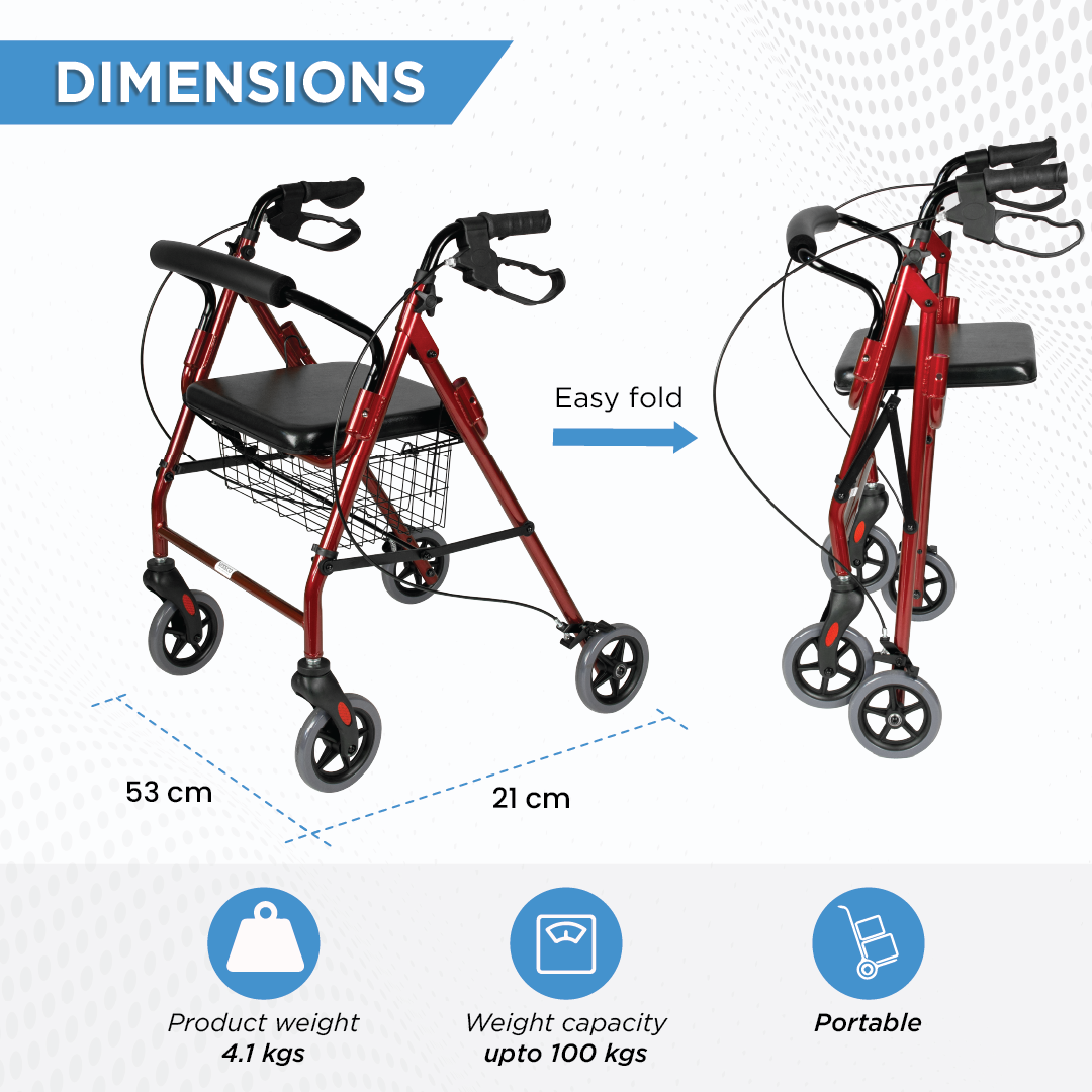 Vissco Dura Rollator Walker - with Seat & Basket | Aluminum