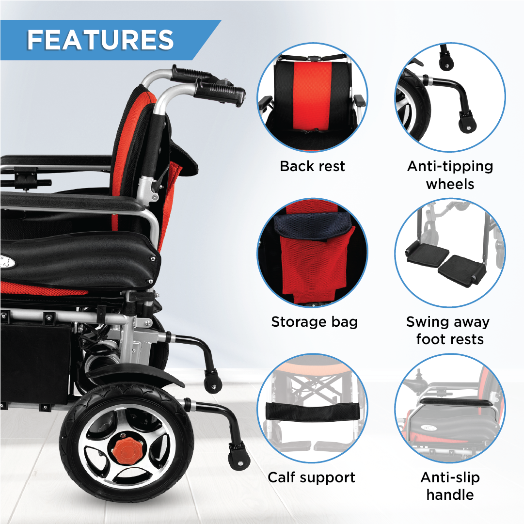 Zip Lite Power Wheelchair with Double Battery | 20Km Per Charge | Durable & Long Lasting | Weight Bearing Capacity 100kg | Color (Silver/Black) - Vissco Next