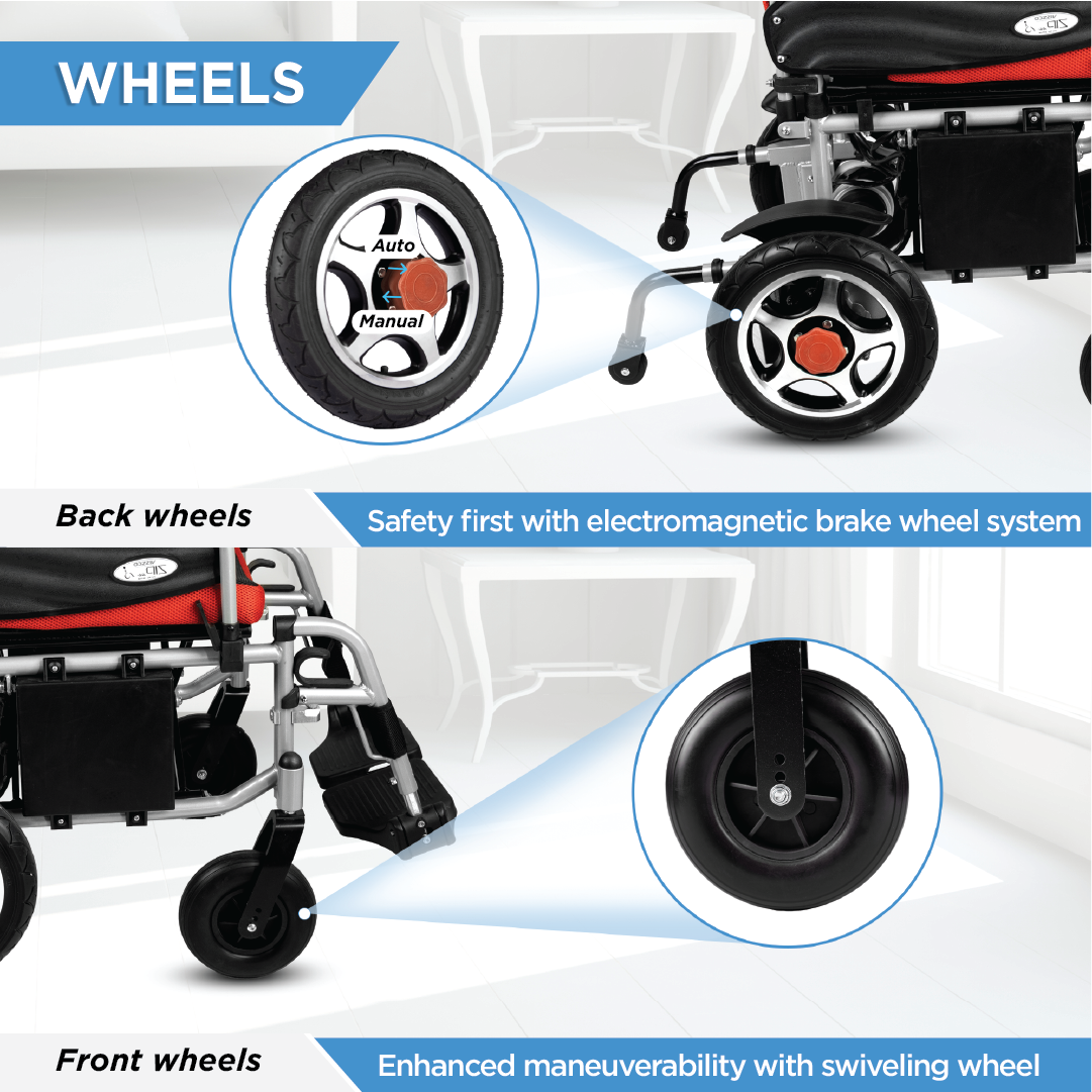 Zip Lite Power Wheelchair with Double Battery | 20Km Per Charge | Durable & Long Lasting | Weight Bearing Capacity 100kg | Color (Silver/Black) - Vissco Next