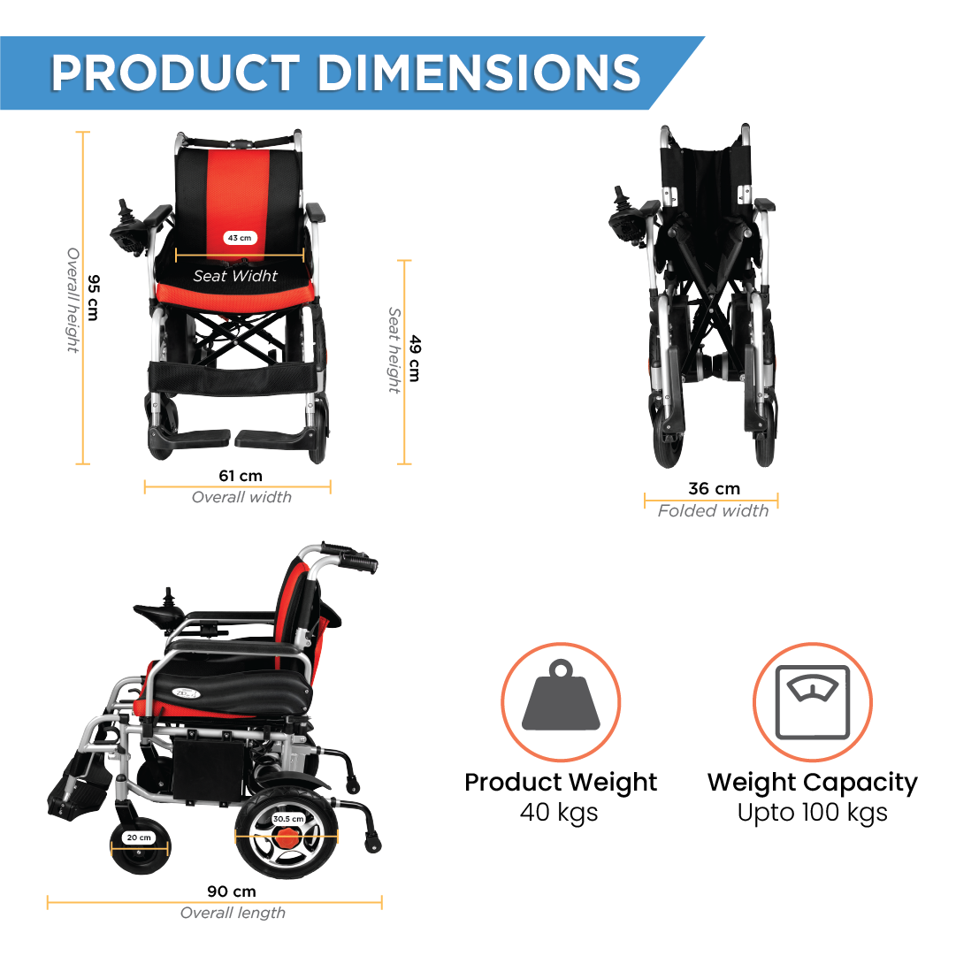 Zip Lite Power Wheelchair with Double Battery | 20Km Per Charge | Durable & Long Lasting | Weight Bearing Capacity 100kg | Color (Silver/Black) - Vissco Next