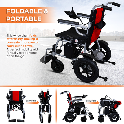 Vissco ZIP EZYFOLD Electric Wheelchair | Foldable, Lightweight Power Wheelchair with Joystick Controller, 20km Range, 100kg Capacity, Adjustable Footrest & Safety Belt | Compact Travel Mobility Chair