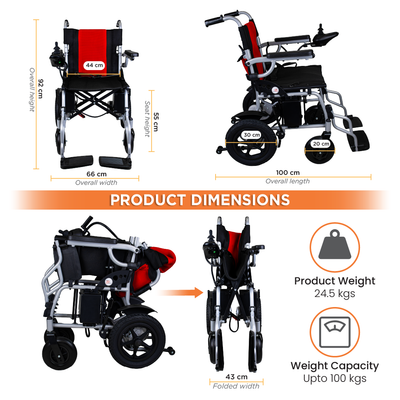 Vissco ZIP EZYFOLD Electric Wheelchair | Foldable, Lightweight Power Wheelchair with Joystick Controller, 20km Range, 100kg Capacity, Adjustable Footrest & Safety Belt | Compact Travel Mobility Chair