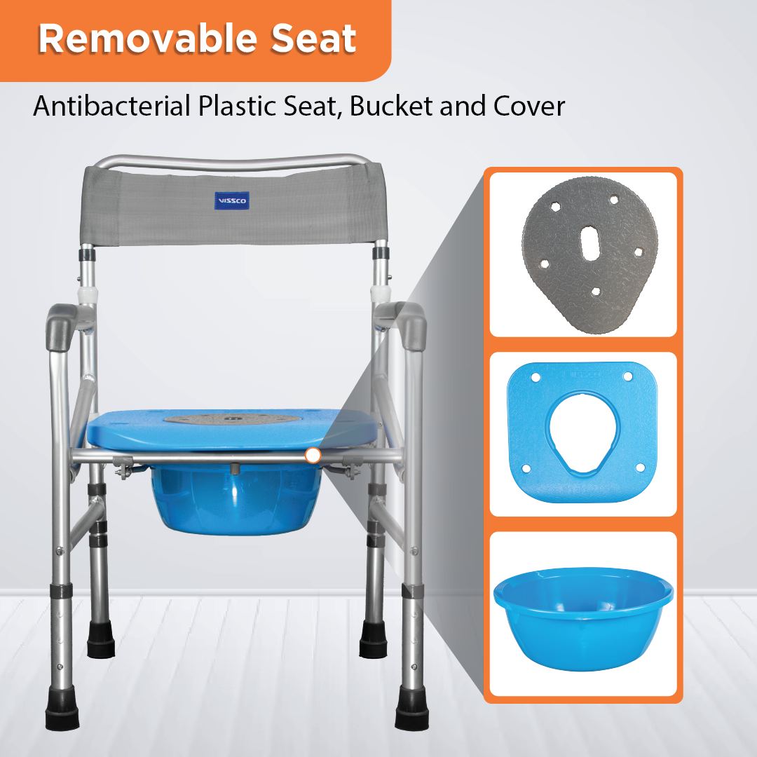 Comfort 3 in 1 Foldable Commode Shower Chair Bath Aid with Washable Vissco Next