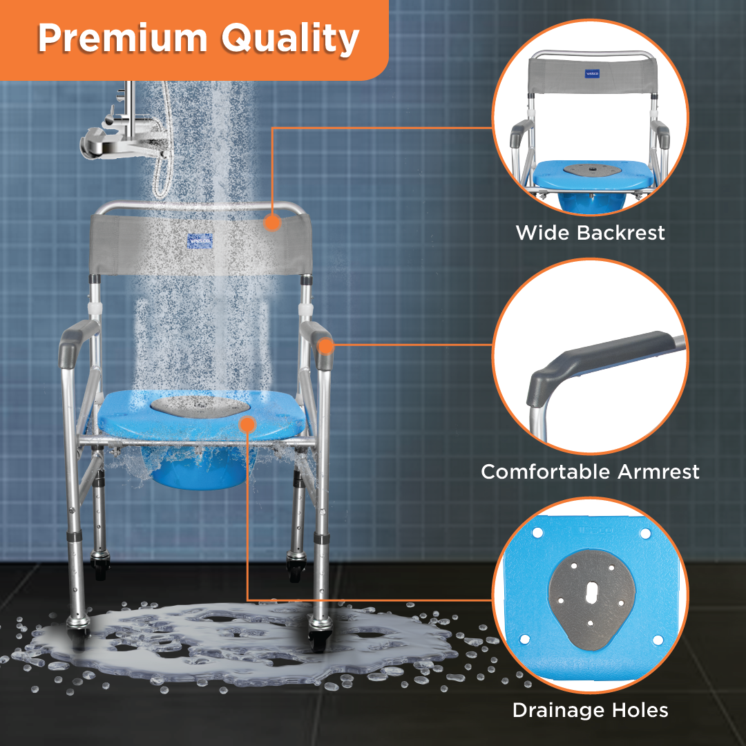 Comfort 3 in 1 Foldable Commode Shower Chair Bath Aid with Washable Vissco Next