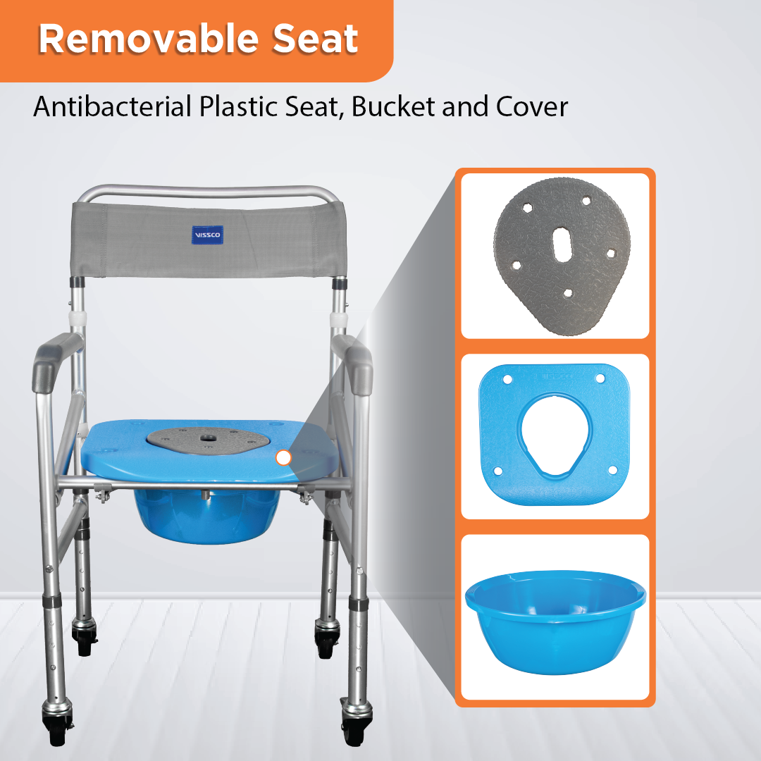 Comfort 3 in 1 Foldable Commode Shower Chair Bath Aid with Washable Vissco Next