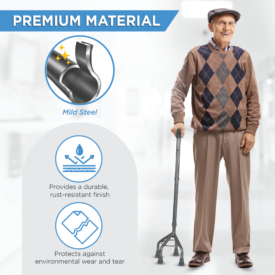 Vissco Medipedic Walking Stick - Quadripod, L-Shaped | Mild Steel