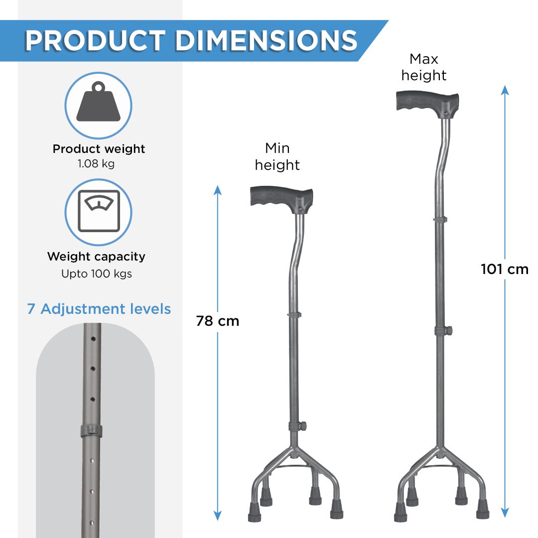 Vissco Medipedic Walking Stick - Quadripod, L-Shaped | Mild Steel