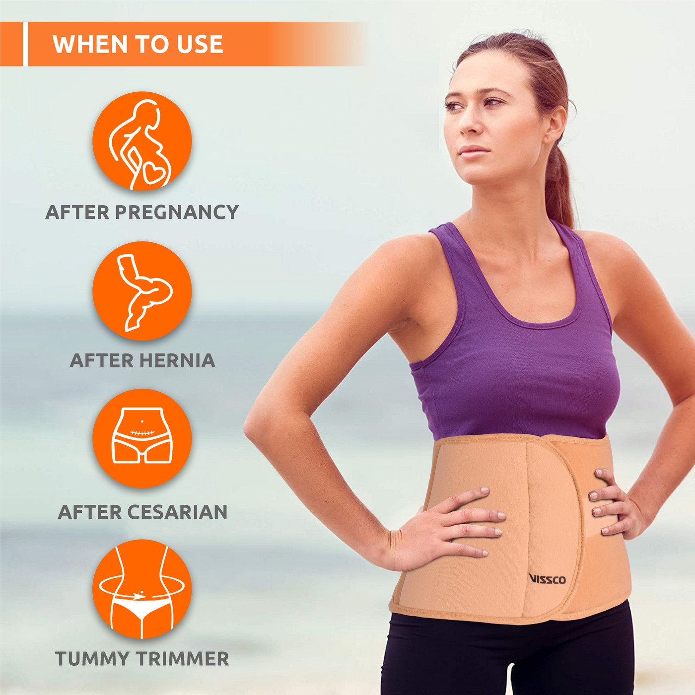 Abdominal Belt (8") |Supports the Weak Abdominal Muscles to Relieve Pain (Beige)