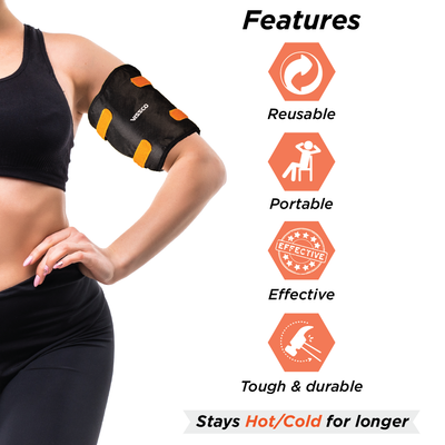 Flexi Hot & Cold Gel Pack Strap | Dual Purpose Heating & Cooling Solution to Relieve Muscle & Joint Pain (Black)