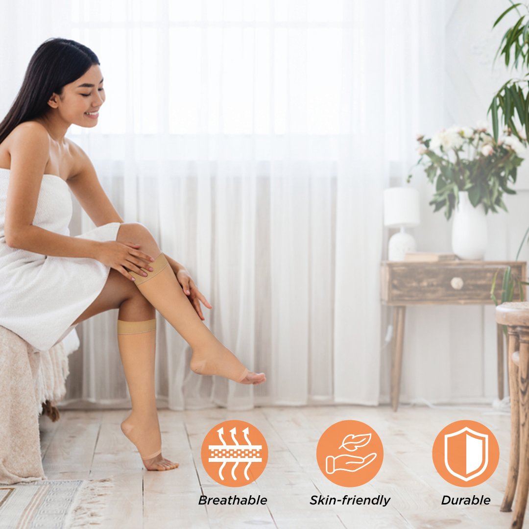 Buy Vissco Medical Compression Varicose Vein Stockings For Swollen, Aching  Legs, Pain Relief Stockings, Edema, Sore Legs, Men & Women, XL (Beige)  Online at Low Prices in India 