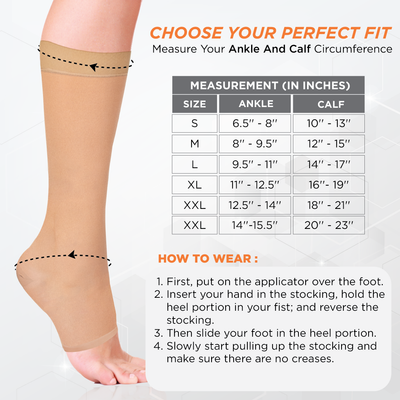 Medical Compression Stocking - Class 2 Knee Length | Mild Support | Improves Blood Circulation | Swollen | Tired | Aching Legs  (Beige)