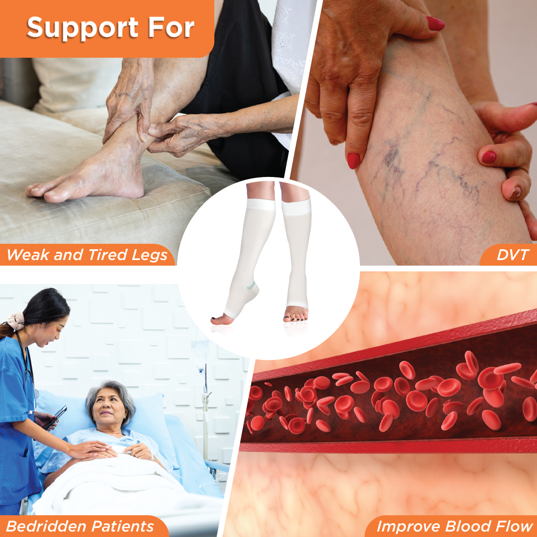 Anti-Embolism - Knee (Mild Support) | Improves Blood Circulation | Swollen | Tired | Aching Legs  (White)