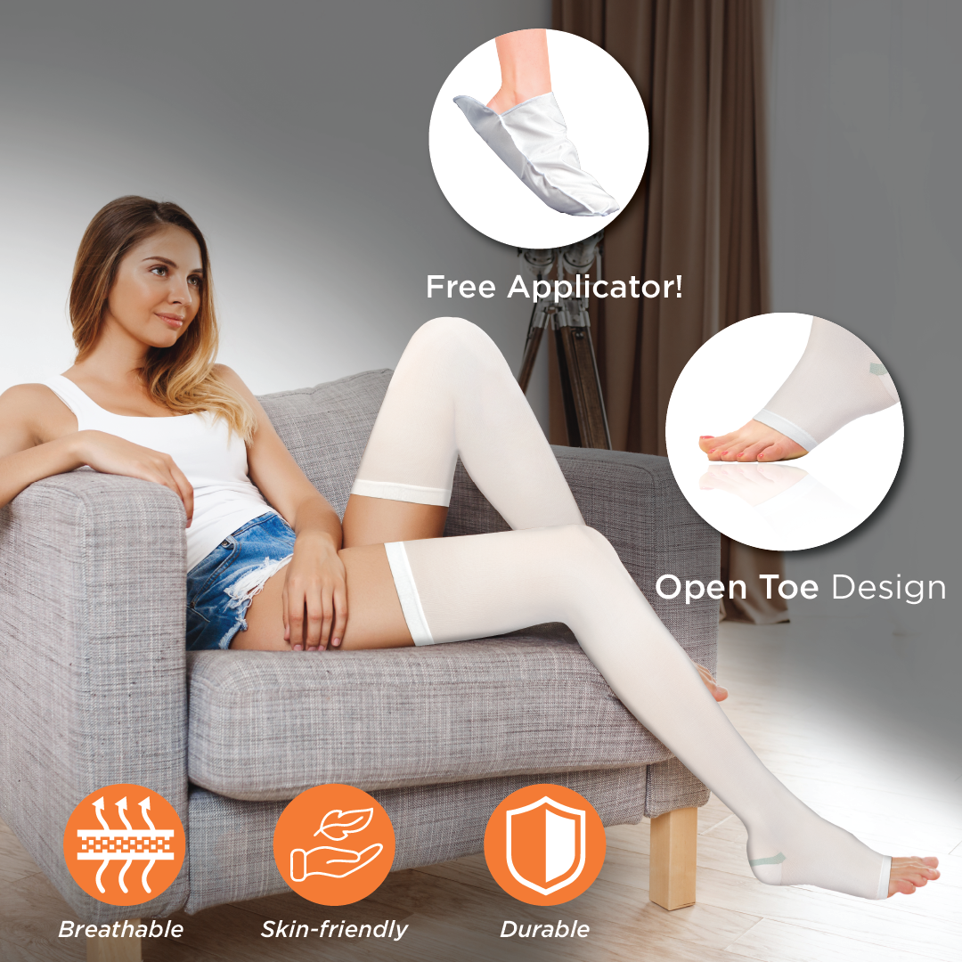 Anti-Embolism - Thigh (Mild Support)| Improves Blood Circulation | Anti-Slip Silicone Thigh Bands (White)