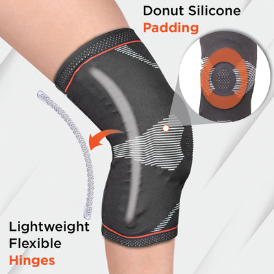 Patella & Ligament Assisted Knee Support with Silicone Pressure Pad | Provides optimum compression and support for Knee pain relief | Color - Black (Single Piece)