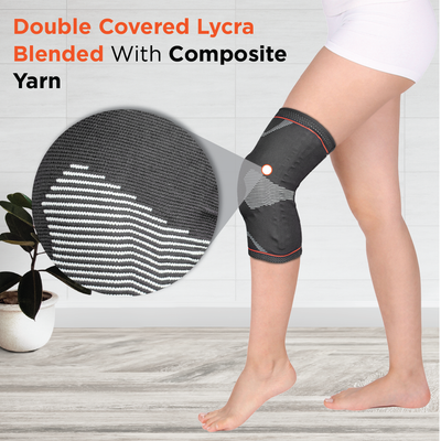 Patella & Ligament Assisted Knee Support with Silicone Pressure Pad | Provides optimum compression and support for Knee pain relief | Color - Black (Single Piece)