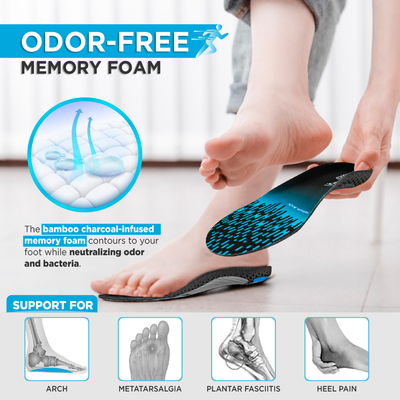 Footso Nxt Performance Insole by VISSCO | High Arch Support Gel & Memory Foam Insoles | Heel Cushioning, Odor-Free Inserts for Supination, Plantar Fasciitis Relief, Running, Walking, Sports & Work Shoes