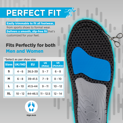 Footso Nxt Performance Insole by VISSCO | High Arch Support Gel & Memory Foam Insoles | Heel Cushioning, Odor-Free Inserts for Supination, Plantar Fasciitis Relief, Running, Walking, Sports & Work Shoes