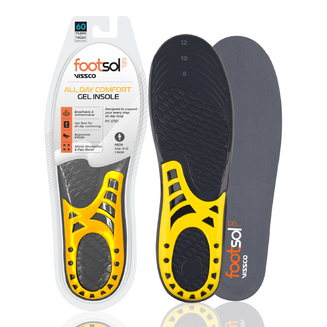 Vissco Premium Gel Insoles for All-Day Comfort & Pain Relief, Dual-Gel Cushioning, Shock Absorbing Heel, Breathable & Trim-to-Fit Design for Work, Sports & Daily Use