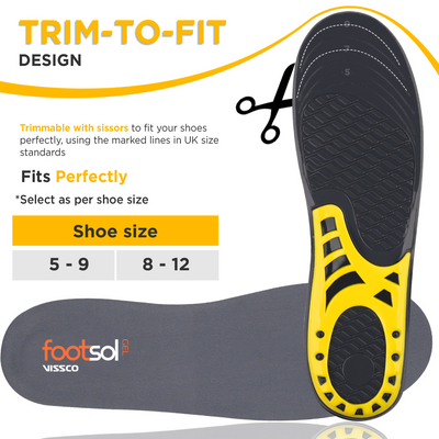 Vissco Premium Gel Insoles for All-Day Comfort & Pain Relief, Dual-Gel Cushioning, Shock Absorbing Heel, Breathable & Trim-to-Fit Design for Work, Sports & Daily Use