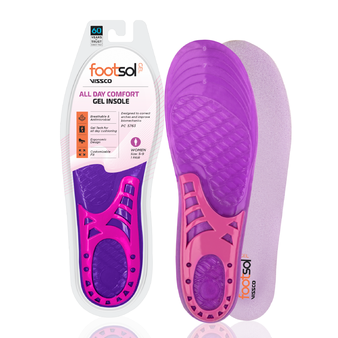 Vissco Premium Gel Insoles for All-Day Comfort & Pain Relief, Dual-Gel Cushioning, Shock Absorbing Heel, Breathable & Trim-to-Fit Design for Work, Sports & Daily Use - For Women