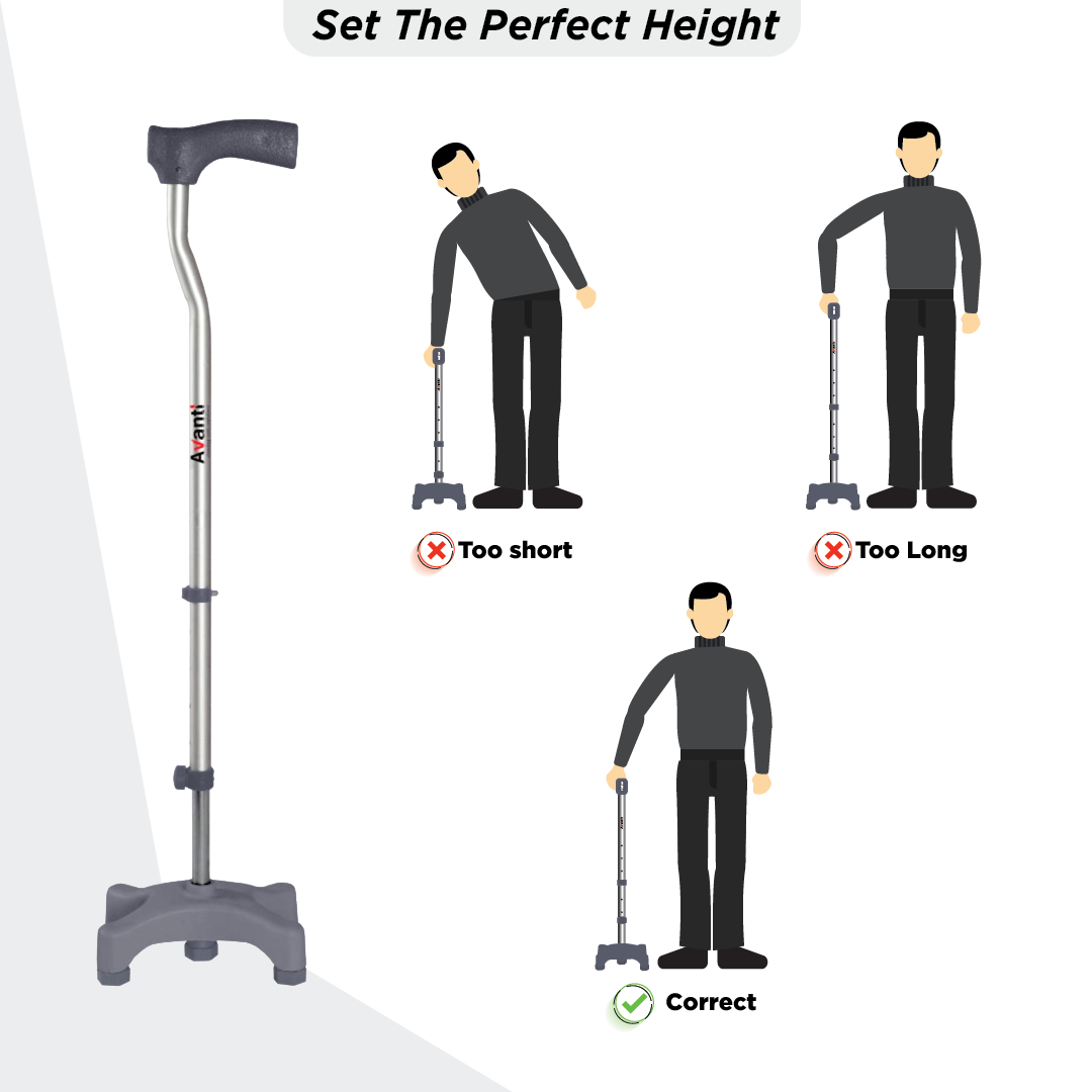 Vissco Avanti Walking Stick - Quadripod, L-Shaped | Aluminum