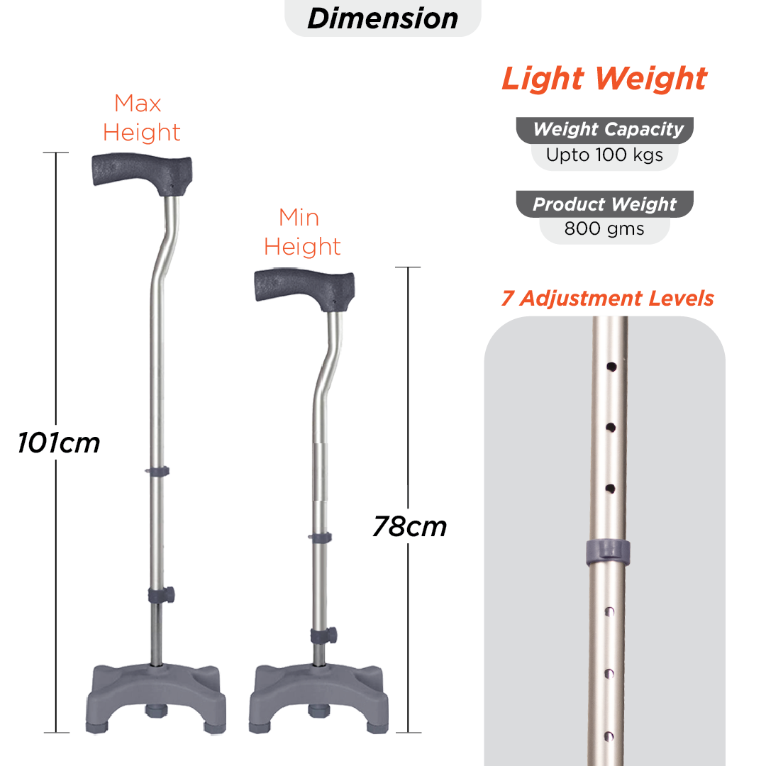 Vissco Avanti Walking Stick - Quadripod, L-Shaped | Aluminum