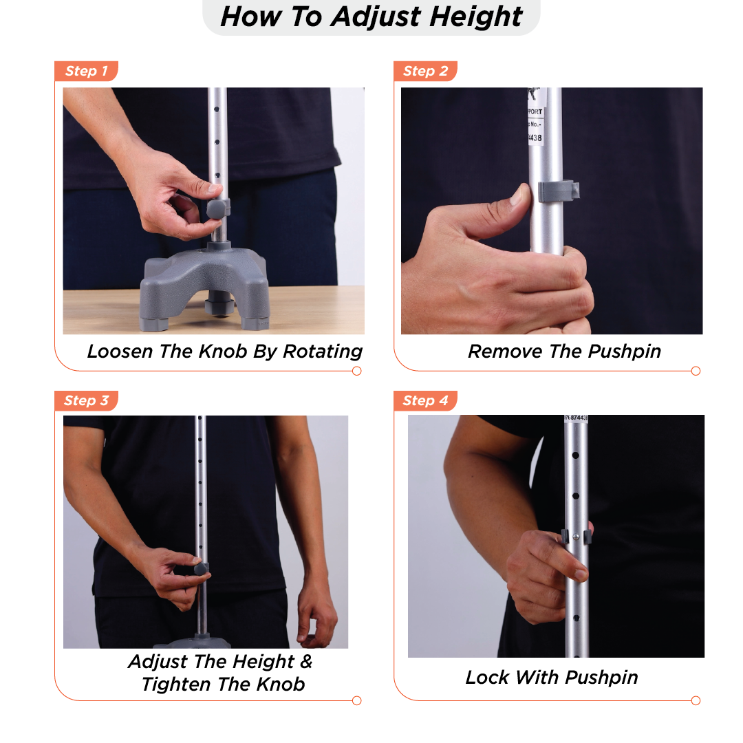 Vissco Avanti Walking Stick - Quadripod, L-Shaped | Aluminum