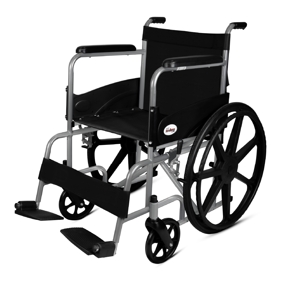 Rodeo Lite Wheelchair for Elderly, Patients & Adults | Foldable Lightweight Wheel Chair with Safety Belt, Flip-Up Footrest & Mag Wheels | 100kg Capacity | Epoxy Coated, Self-Propelled Mobility Aid