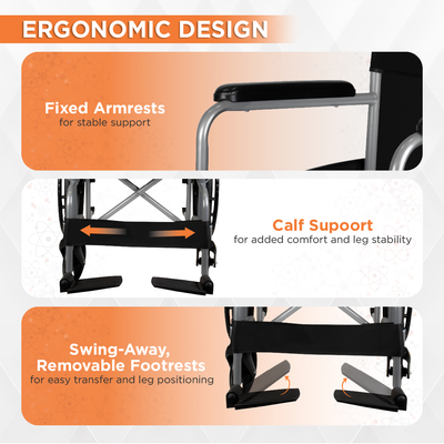 Rodeo Lite Wheelchair for Elderly, Patients & Adults | Foldable Lightweight Wheel Chair with Safety Belt, Flip-Up Footrest & Mag Wheels | 100kg Capacity | Epoxy Coated, Self-Propelled Mobility Aid