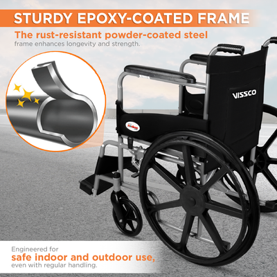 Rodeo Lite Wheelchair for Elderly, Patients & Adults | Foldable Lightweight Wheel Chair with Safety Belt, Flip-Up Footrest & Mag Wheels | 100kg Capacity | Epoxy Coated, Self-Propelled Mobility Aid