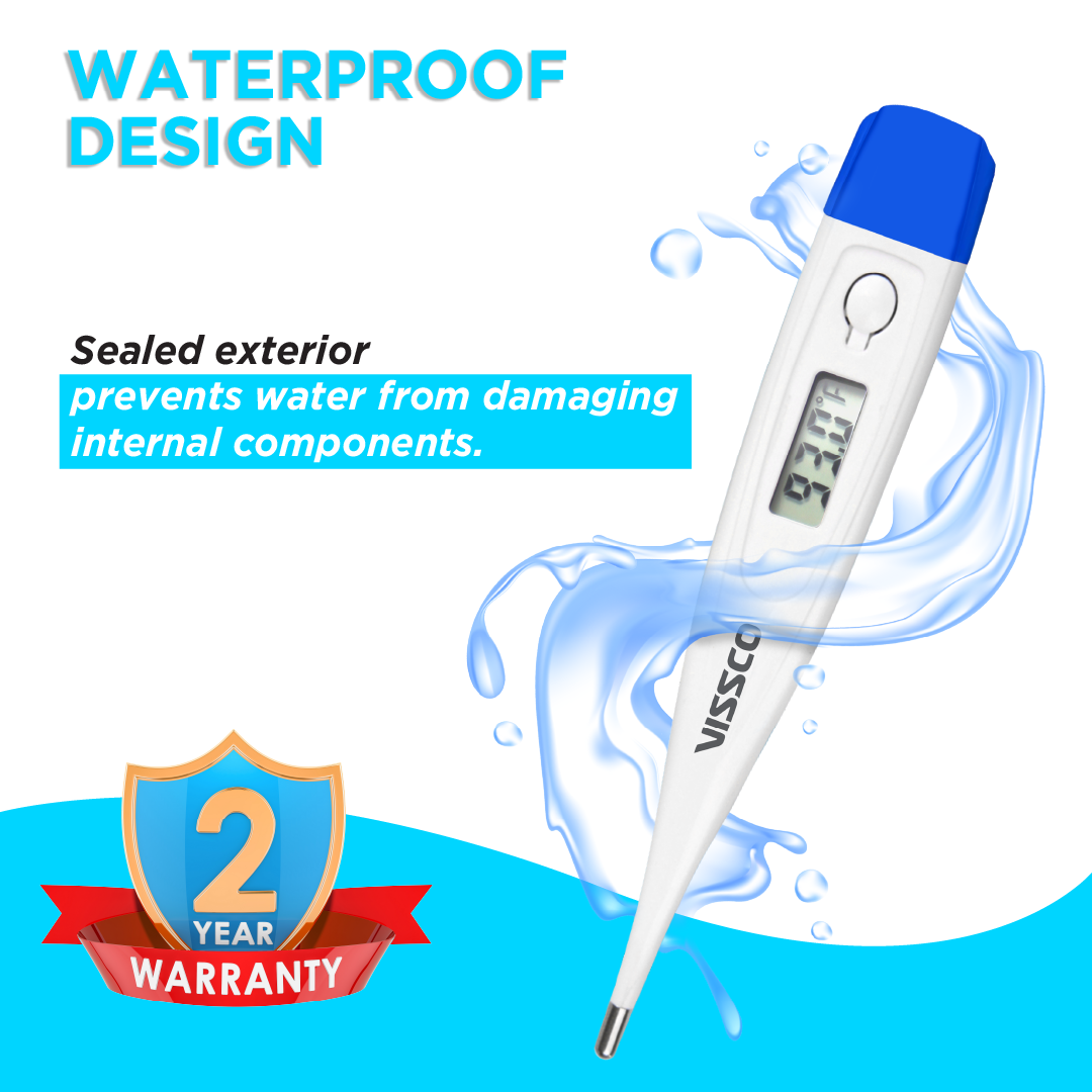 Vissco Digital Thermometer | Mercury-Free, Fast Reading, Fever Alarm, °F/°C Modes, Memory Function, Auto Shut-Off, Low Battery Indicator | Safe for Oral, Rectal & Underarm Use | 2-Year Warranty