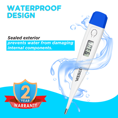 Vissco Digital Thermometer | Mercury-Free, Fast Reading, Fever Alarm, °F/°C Modes, Memory Function, Auto Shut-Off, Low Battery Indicator | Safe for Oral, Rectal & Underarm Use | 2-Year Warranty