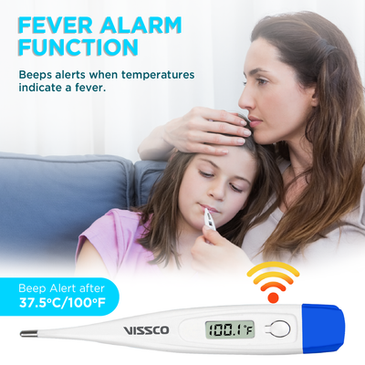 Vissco Digital Thermometer | Mercury-Free, Fast Reading, Fever Alarm, °F/°C Modes, Memory Function, Auto Shut-Off, Low Battery Indicator | Safe for Oral, Rectal & Underarm Use | 2-Year Warranty