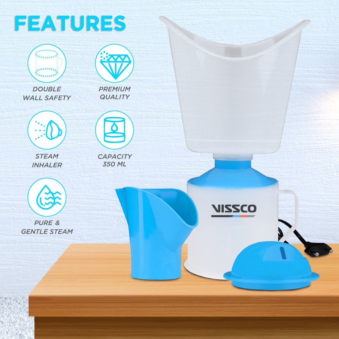 Vissco 3-in-1 Steam Vaporizer for Cold, Cough & Facial | Compact, Safe & Multifunctional Steamer with Skincare Benefits | Home Spa & Nasal Relief Machine | Durable Build with Attachments