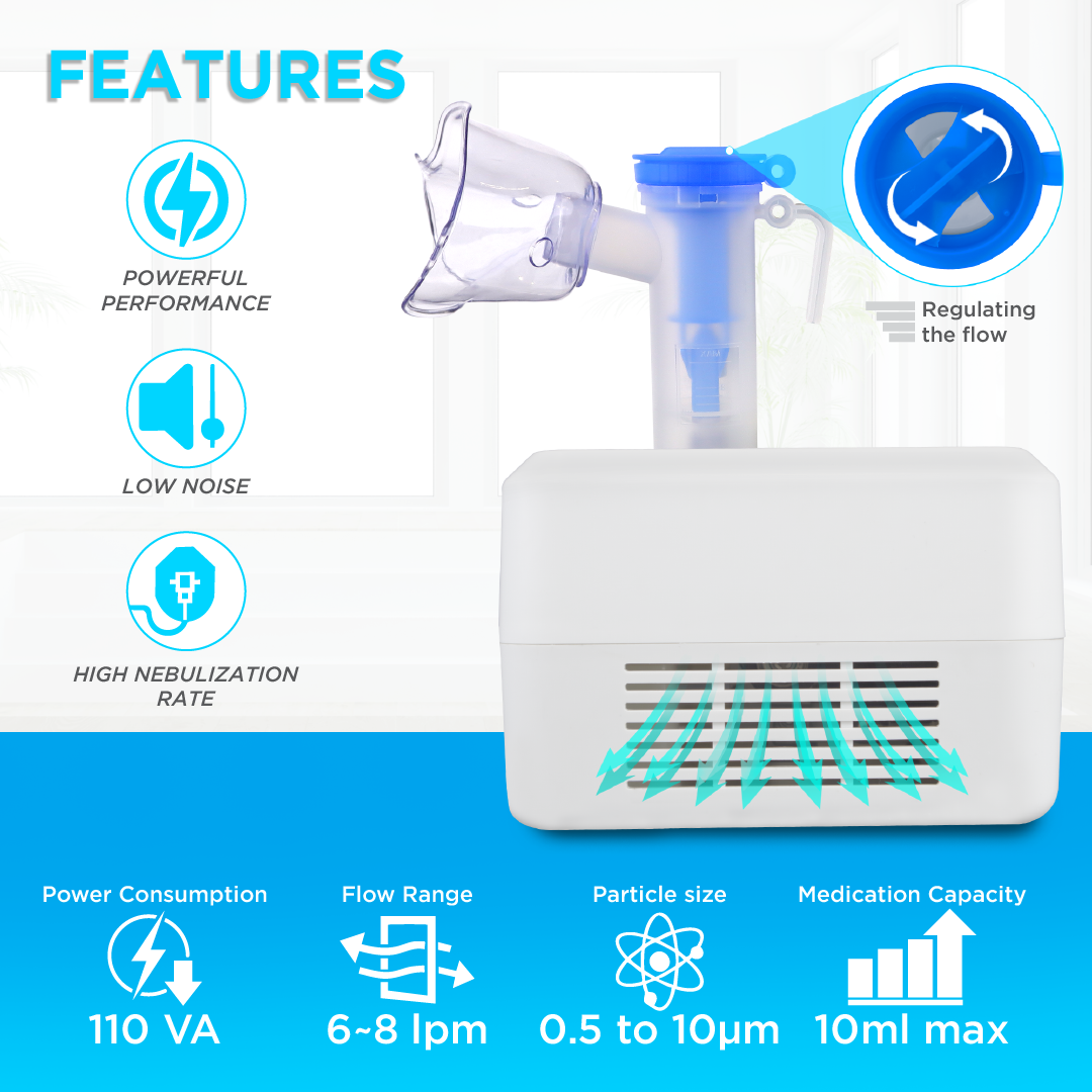 Vissco Micron Mist Compressor Nebulizer Machine for Adults & Kids | Portable, Lightweight, Low Noise, High Performance | Complete Kit with Masks & Mouthpiece