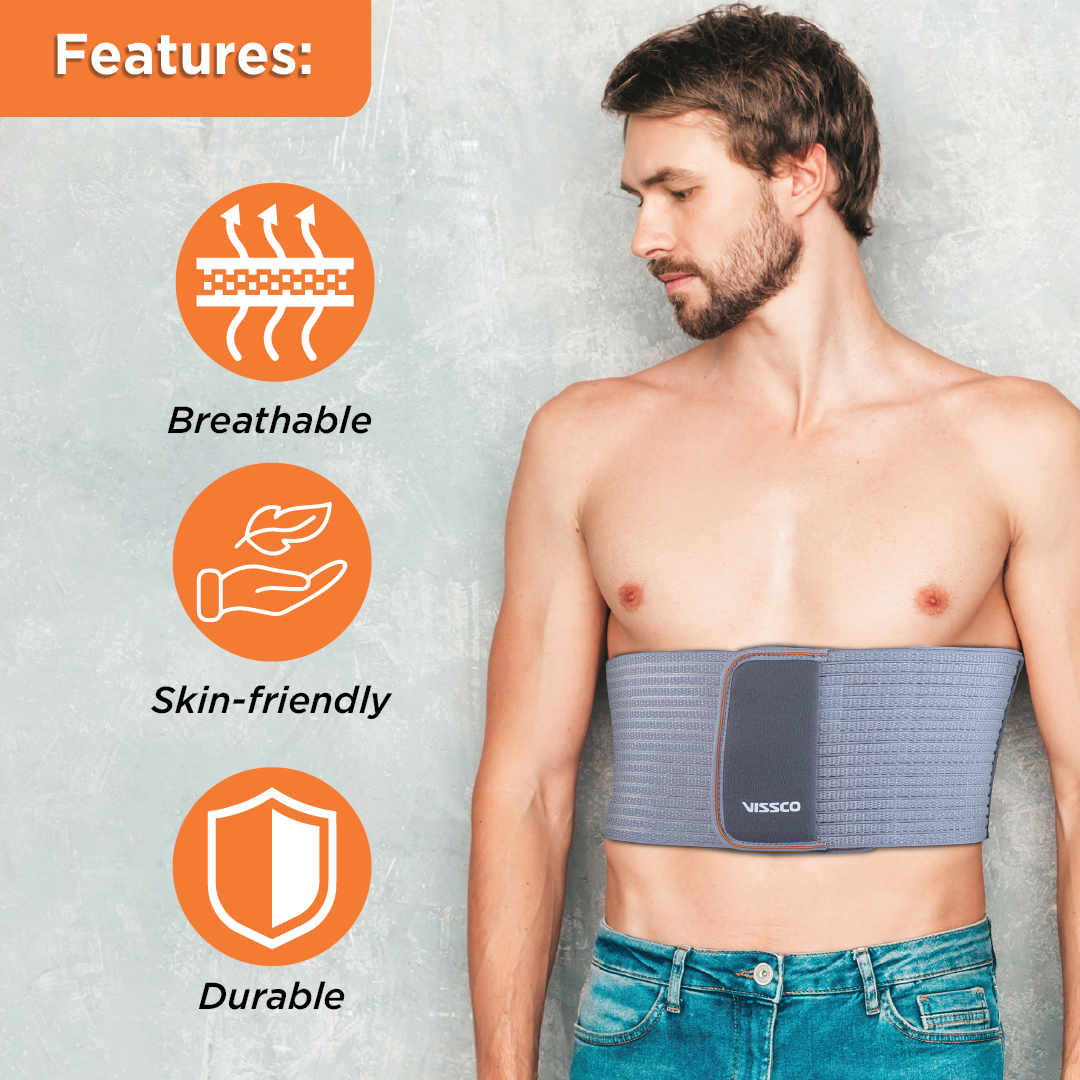 Rib Belt | Provides Moderate Support to the Injured Ribs & Allows Normal Respiration (Grey)