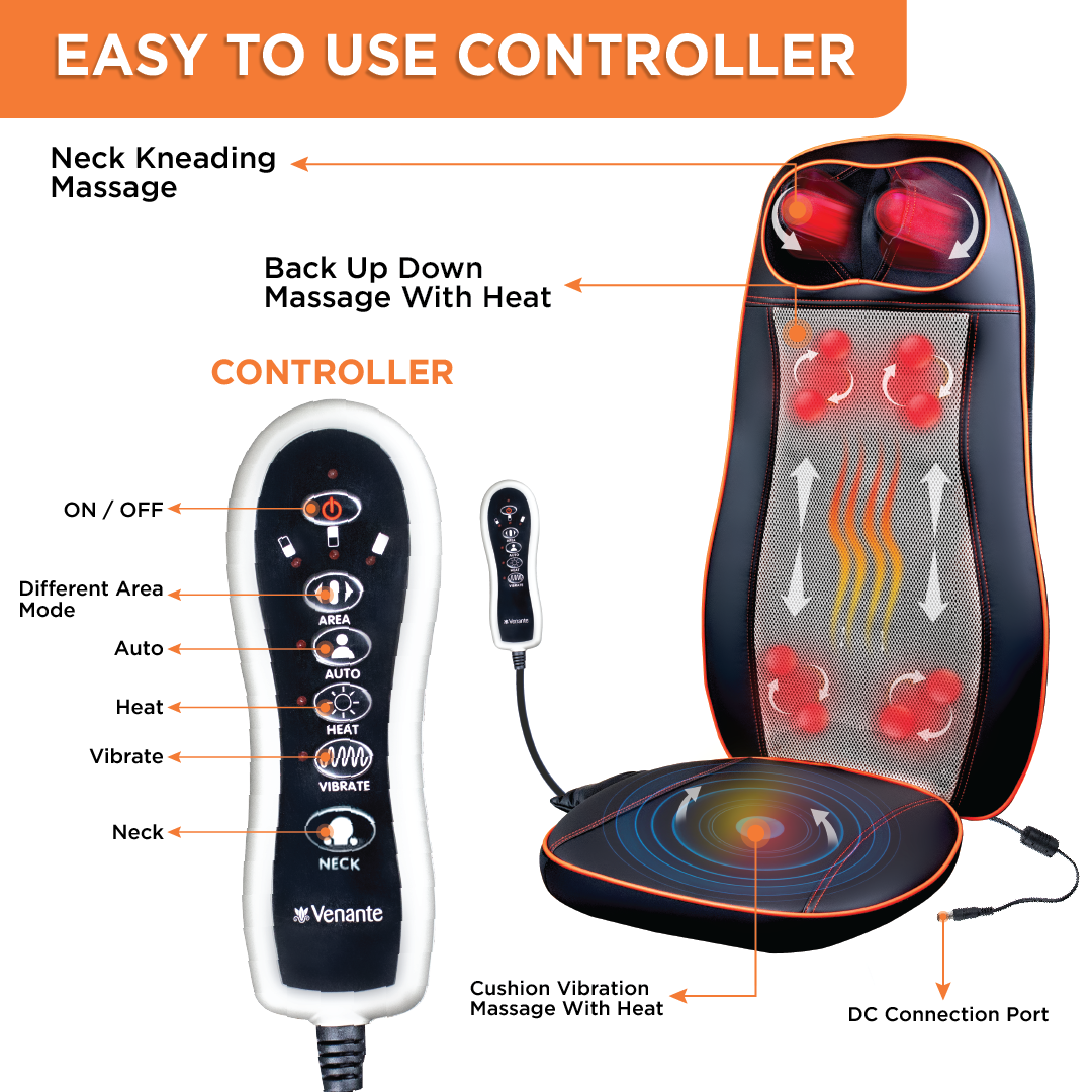 Back and Neck Relaxer | Electric Rolling Massager with Seat Vibration for Lower Back Pain | 3 Massage Programs (Black)