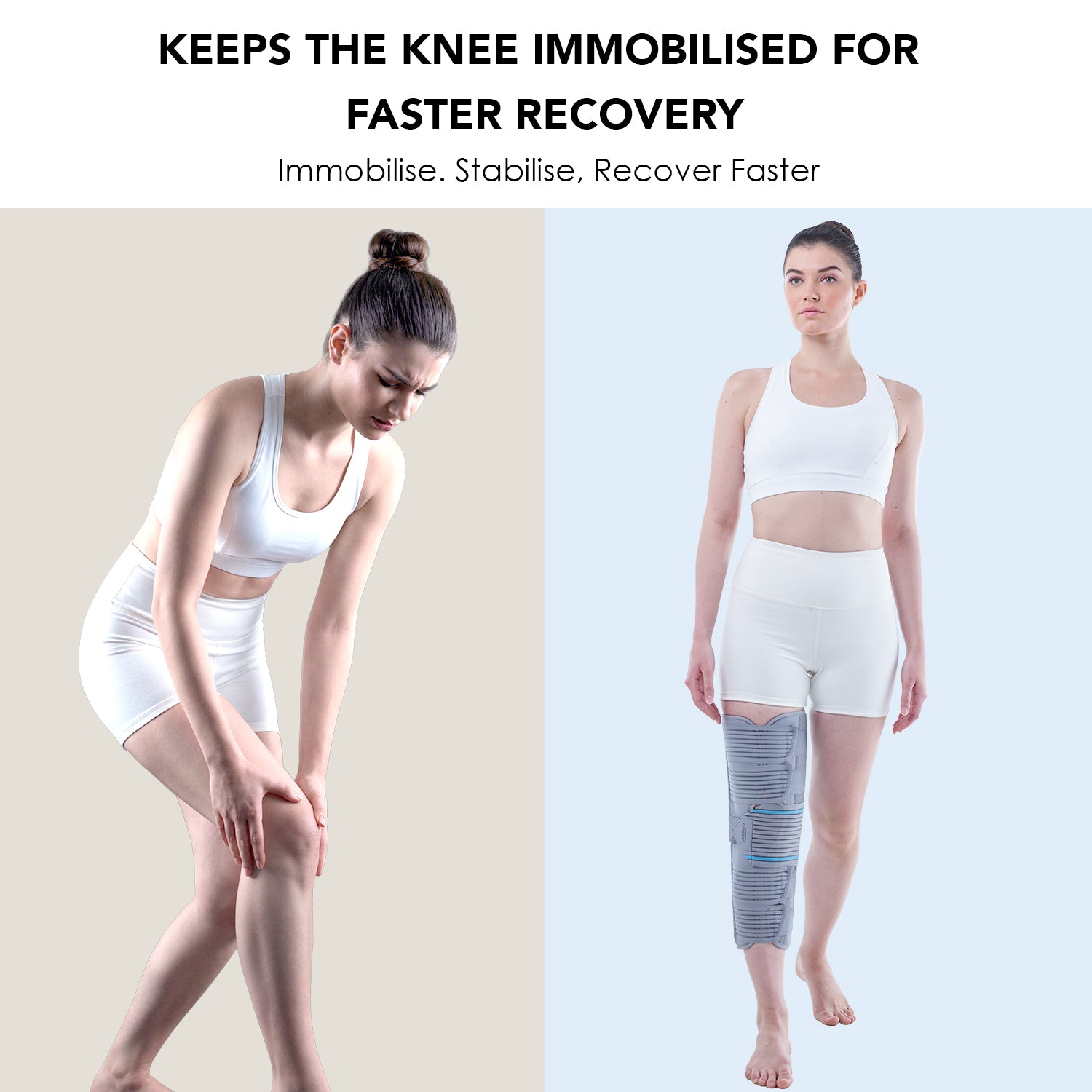 Knee Brace - Long (19" Brace) |Ideal firm Knee support that limits knee motion & stabilizes the knee with mediolateral metal supports| Color - Beige - Vissco Rehabilitation 