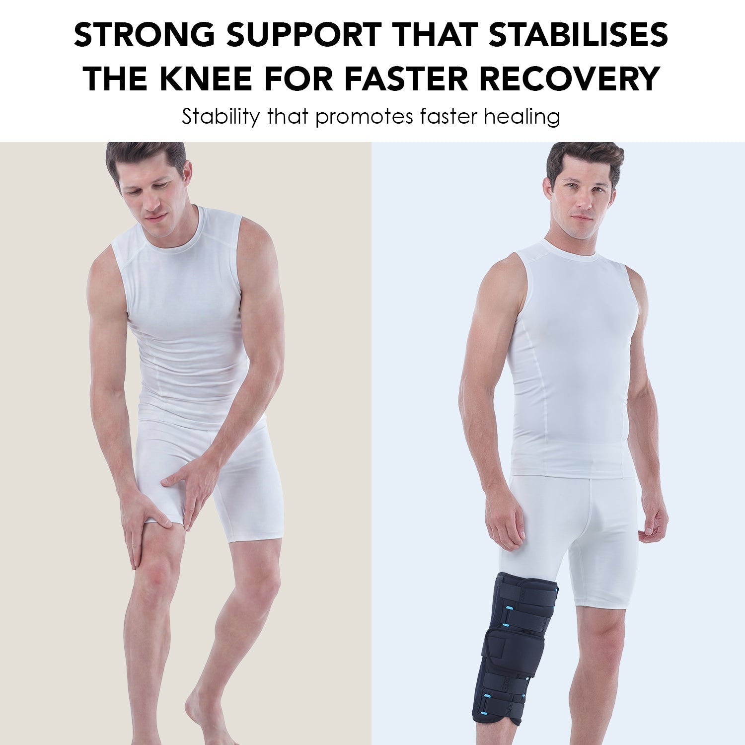 Knee Stabler - Short (14" Brace) | Ideal firm Knee support that limits knee motion & stabilizes the knee with mediolateral metal supports | Color - Black - Vissco Rehabilitation 