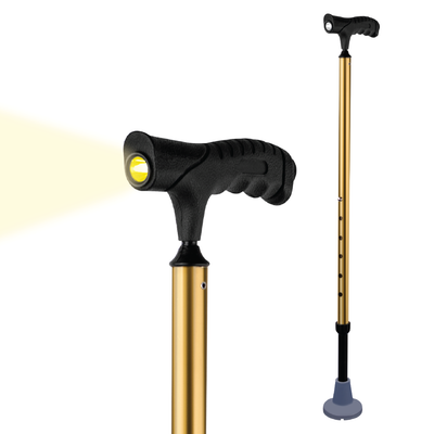 VISSCO Walking Stick for Elderly with LED Torch Light | Adjustable, Lightweight Aluminium Cane for Men & Women | Non-Slip Grip & Anti-Skid Rubber Ferrule for Indoor & Outdoor Safety