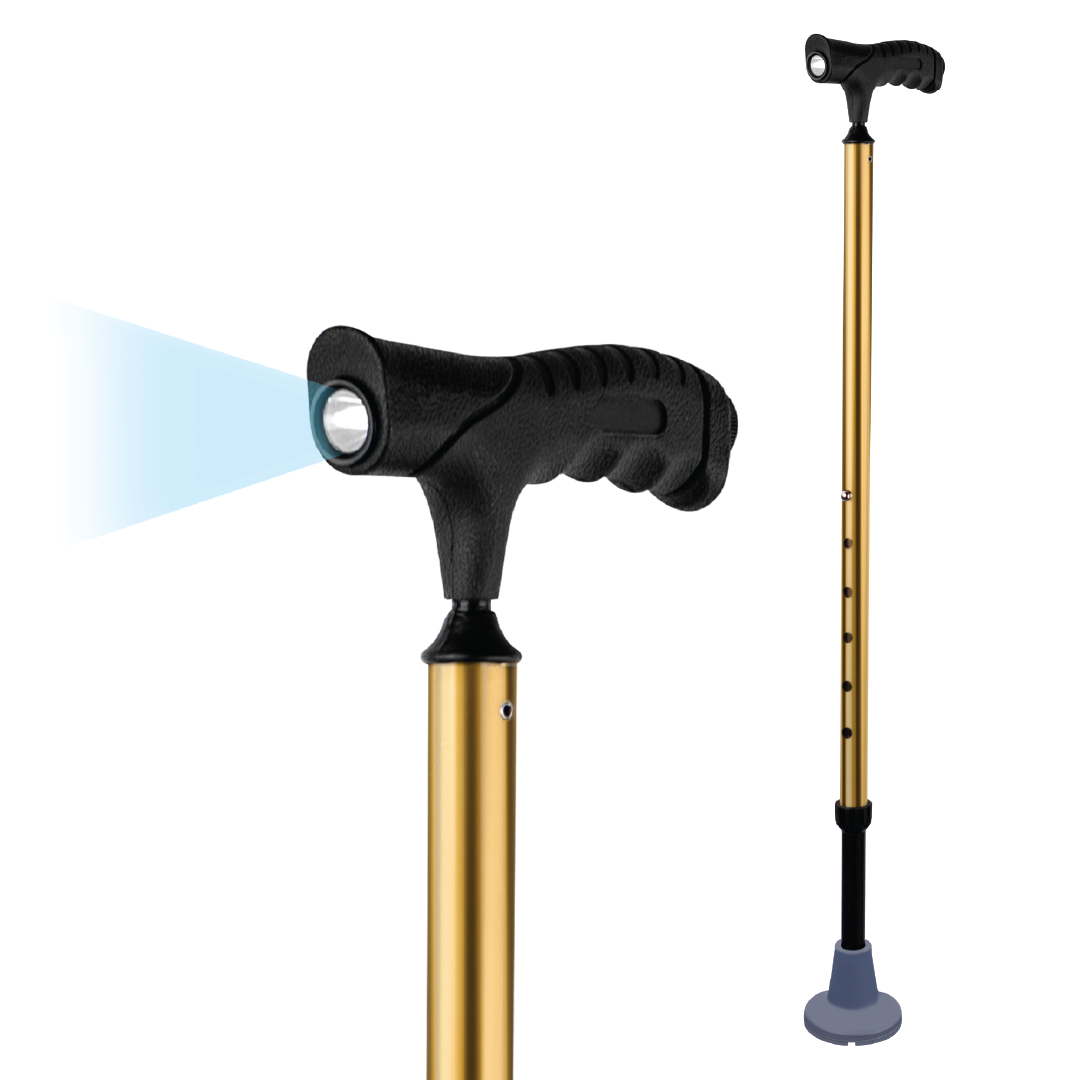 VISSCO Walking Stick for Elderly with LED Torch Light | Adjustable, Lightweight Aluminium Cane for Men & Women | Non-Slip Grip & Anti-Skid Rubber Ferrule for Indoor & Outdoor Safety