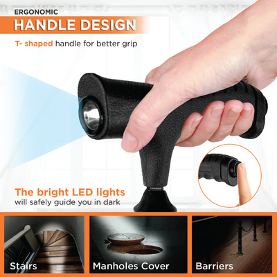 VISSCO Walking Stick for Elderly with LED Torch Light | Adjustable, Lightweight Aluminium Cane for Men & Women | Non-Slip Grip & Anti-Skid Rubber Ferrule for Indoor & Outdoor Safety