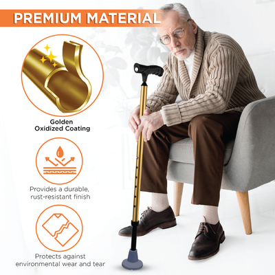 VISSCO Walking Stick for Elderly with LED Torch Light | Adjustable, Lightweight Aluminium Cane for Men & Women | Non-Slip Grip & Anti-Skid Rubber Ferrule for Indoor & Outdoor Safety