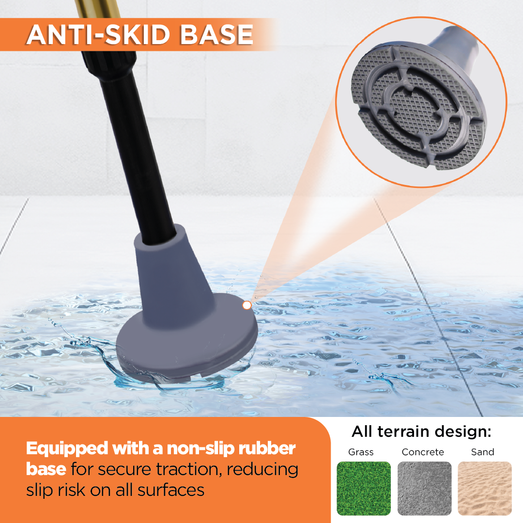 VISSCO Walking Stick for Elderly with LED Torch Light | Adjustable, Lightweight Aluminium Cane for Men & Women | Non-Slip Grip & Anti-Skid Rubber Ferrule for Indoor & Outdoor Safety