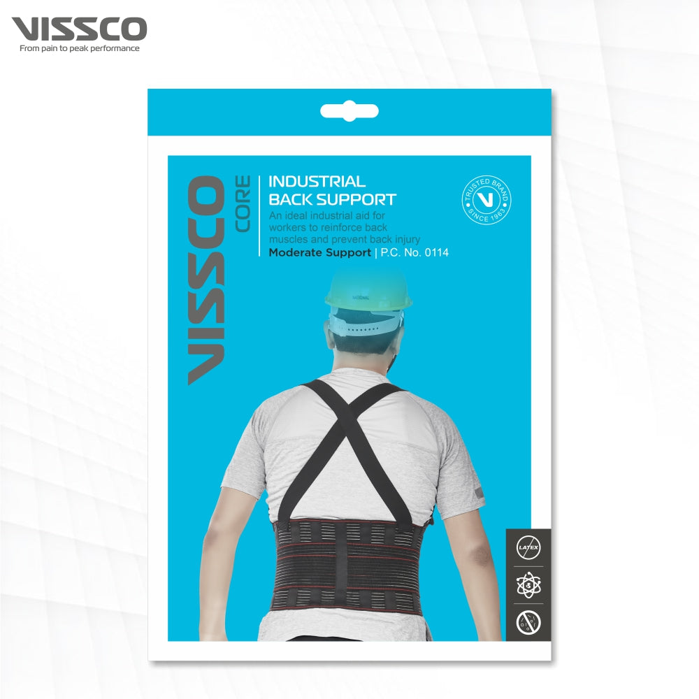 Industrial Back Support (Moderate Support)|For Lifting heavy material/goods | Prevents Lumbar Strain / Sprain |  Back Pain Relief (Black) - Vissco Next
